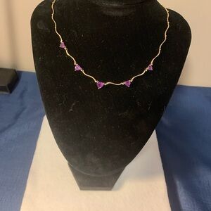 14k yellow gold necklace with diamonds and heart shaped amethyst